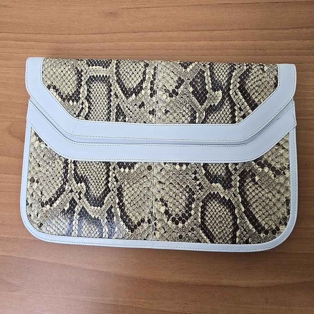Vintage Snakeskin Clutch Python Leather Tan Black Purse Red Interior Koret Spain
